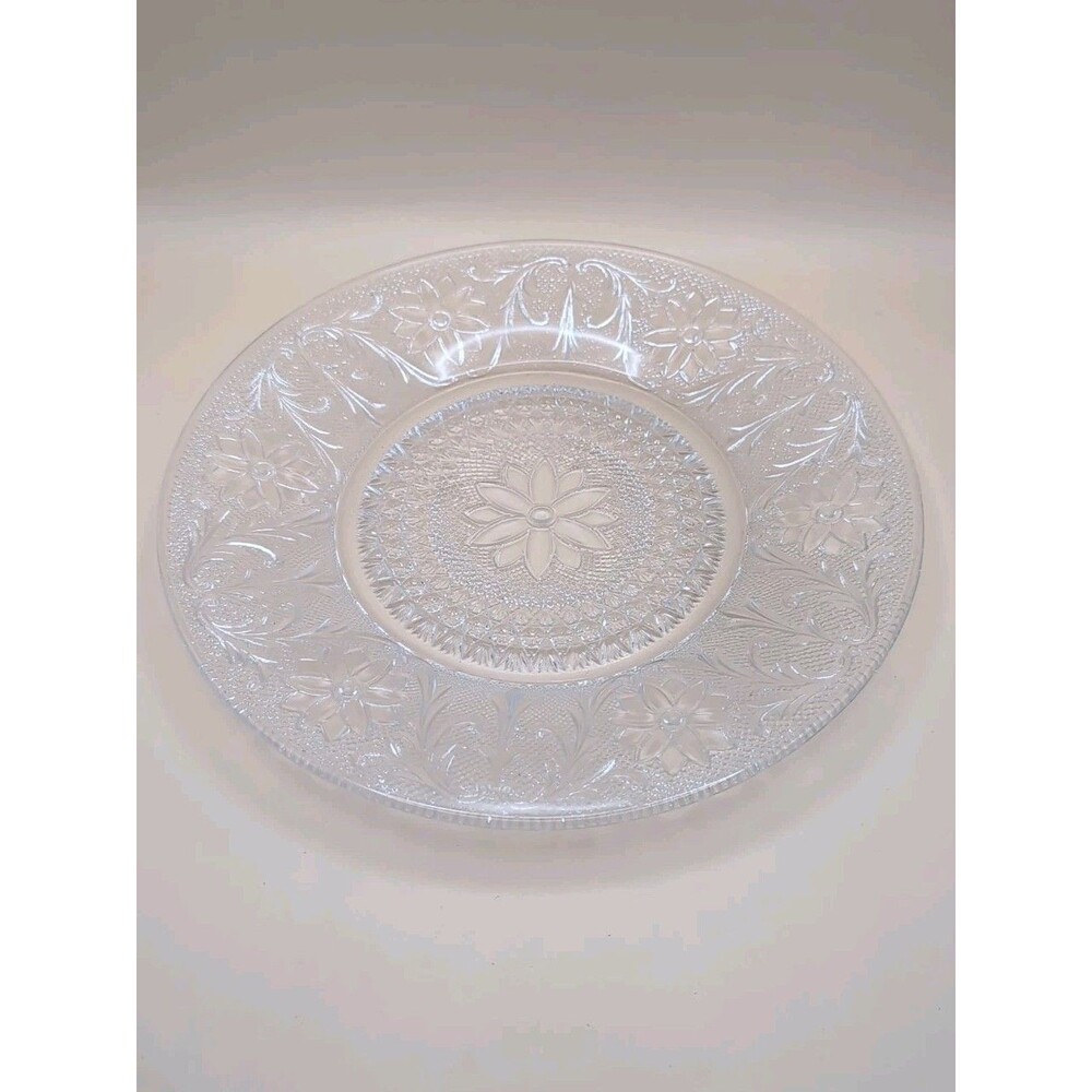 Anchor Hocking Sandwich Glass Dinner Plate Clear Floral Pattern Vintage - Picture 2 of 6